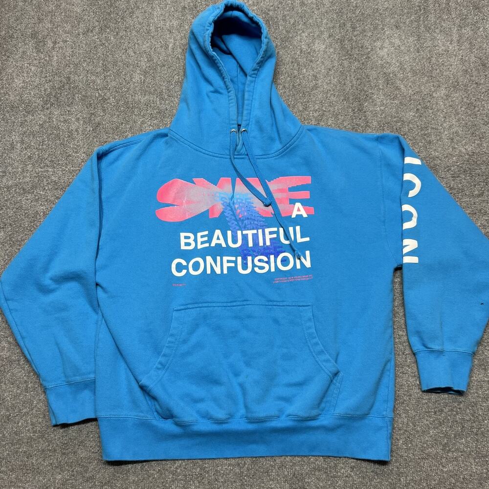 MSFTSrep Hoodie Mens XL Blue Fleece Pullover Icon Beautiful Confusion Graphic